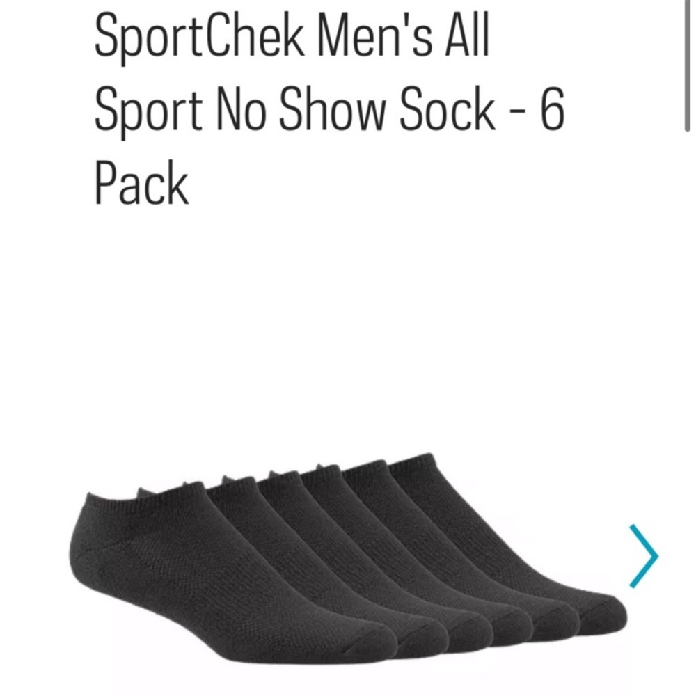 SportChek ~ 6 Pack No Show Sport Sock ~ Black ~ Men’s L Size 10-12.5 ~ NEW!